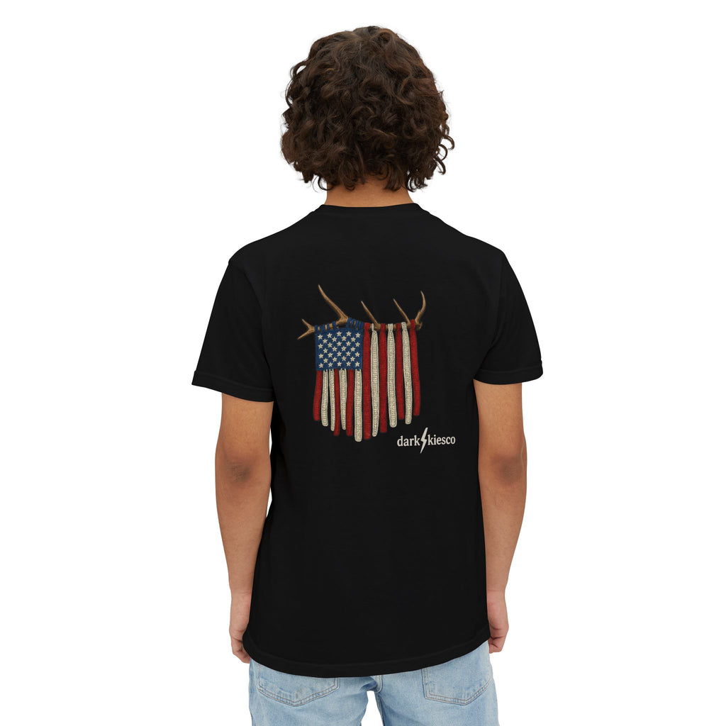 American Flag Elk Antler Pocket T‑Shirt