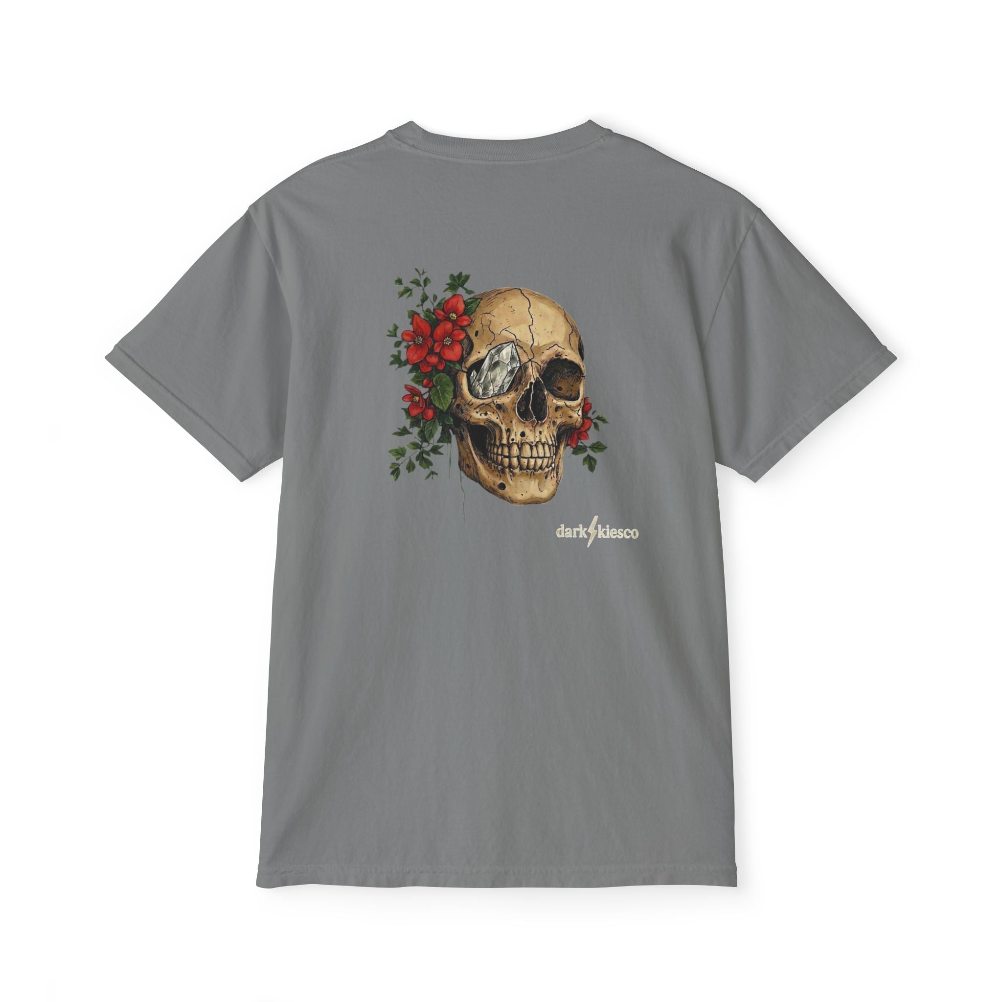 Skull & Begonias Pocket T‑Shirt — Vintage Floral Skull Graphic Tee