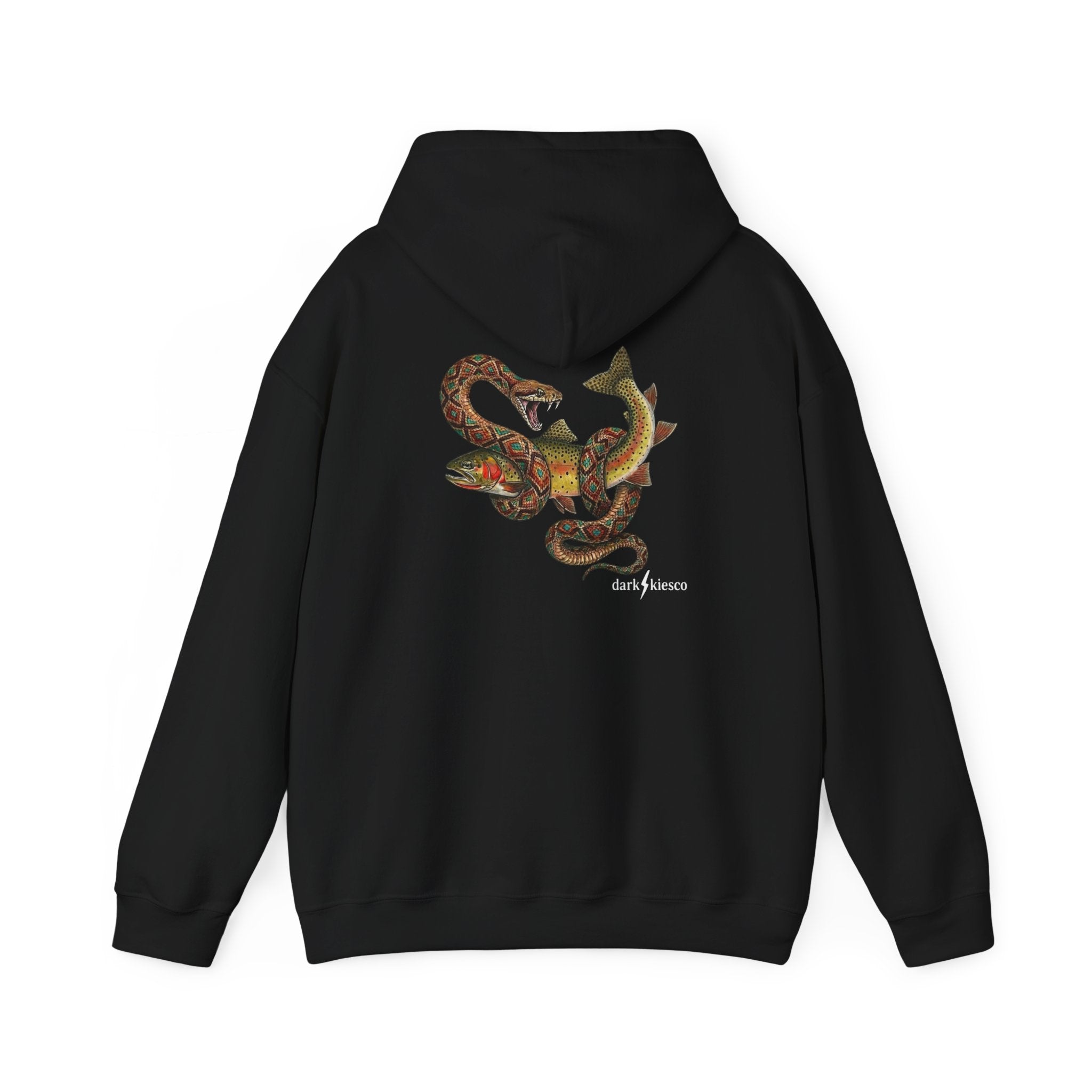 Snake & Cutthroat Graphic Hoodie — dark/peace Logo Chest & Back Art