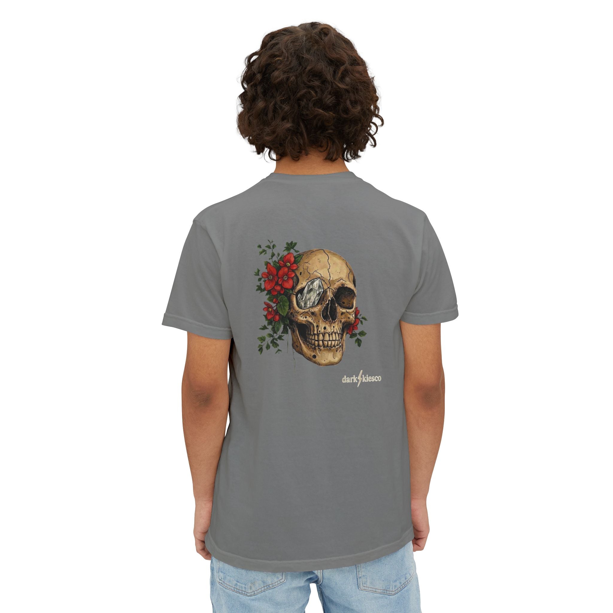 Skull & Begonias Pocket T‑Shirt — Vintage Floral Skull Graphic Tee