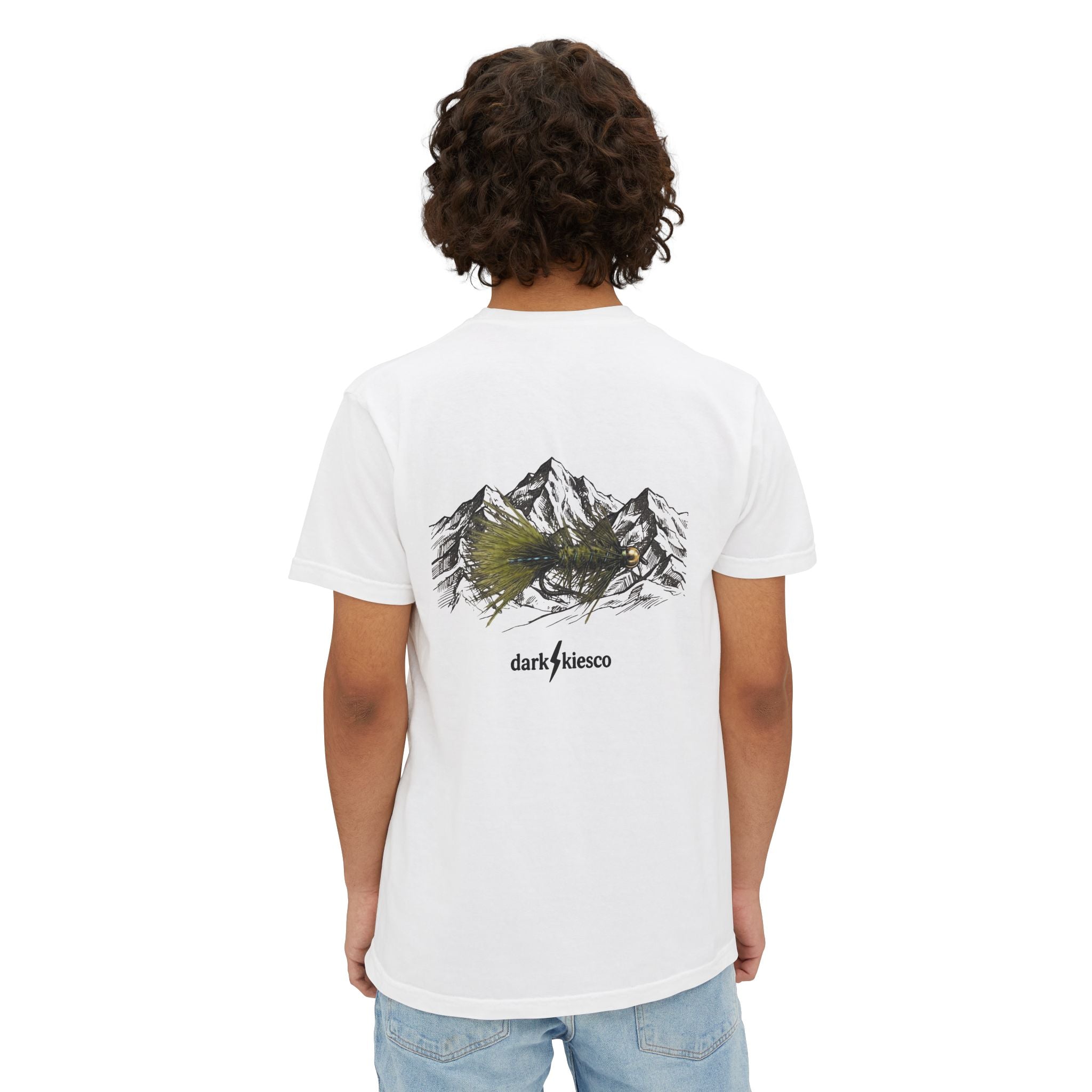 Mountain Sketch Pocket T-Shirt — 'dark/kiesco' Back Graphic
