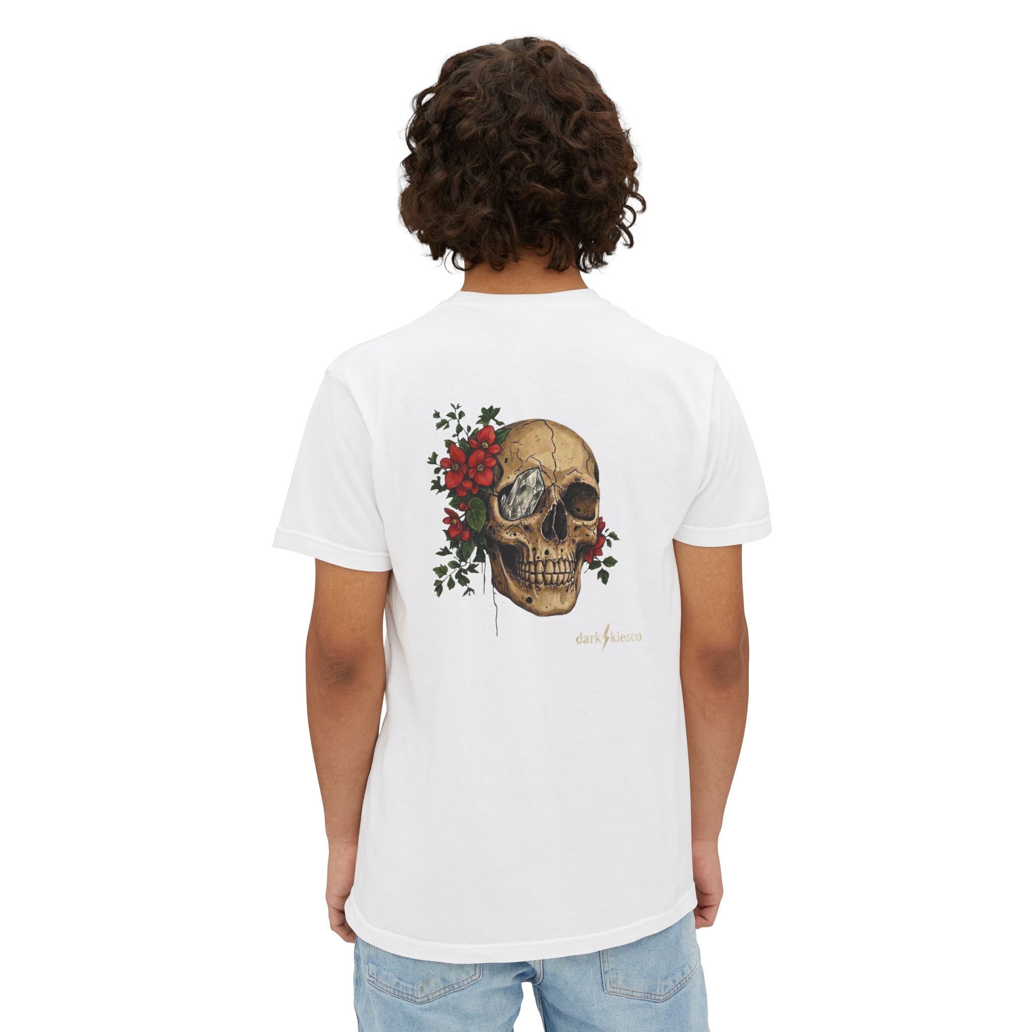 Skull & Begonias Pocket T‑Shirt — Vintage Floral Skull Graphic Tee