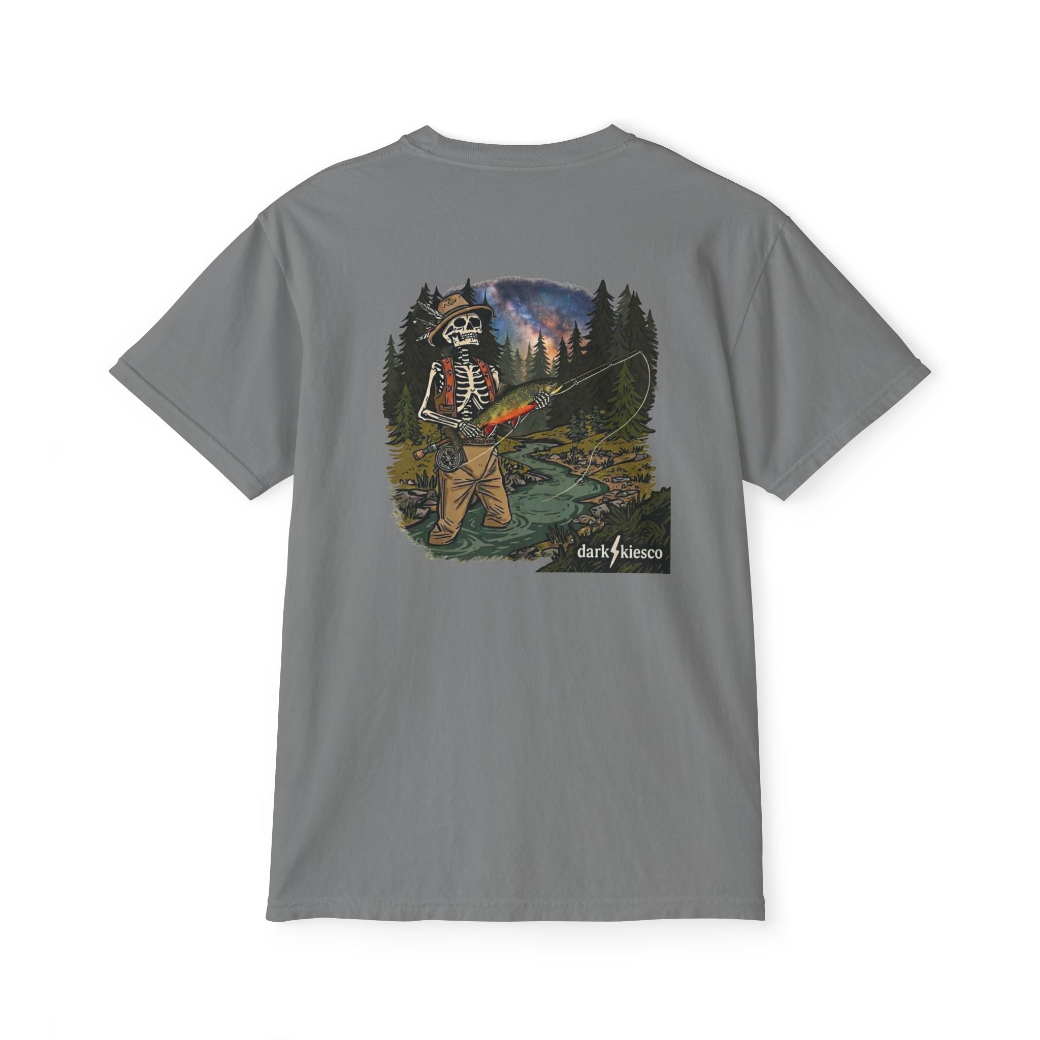 Fishing Skeleton Graphic Pocket T-Shirt — Outdoorsy Adventure Tee