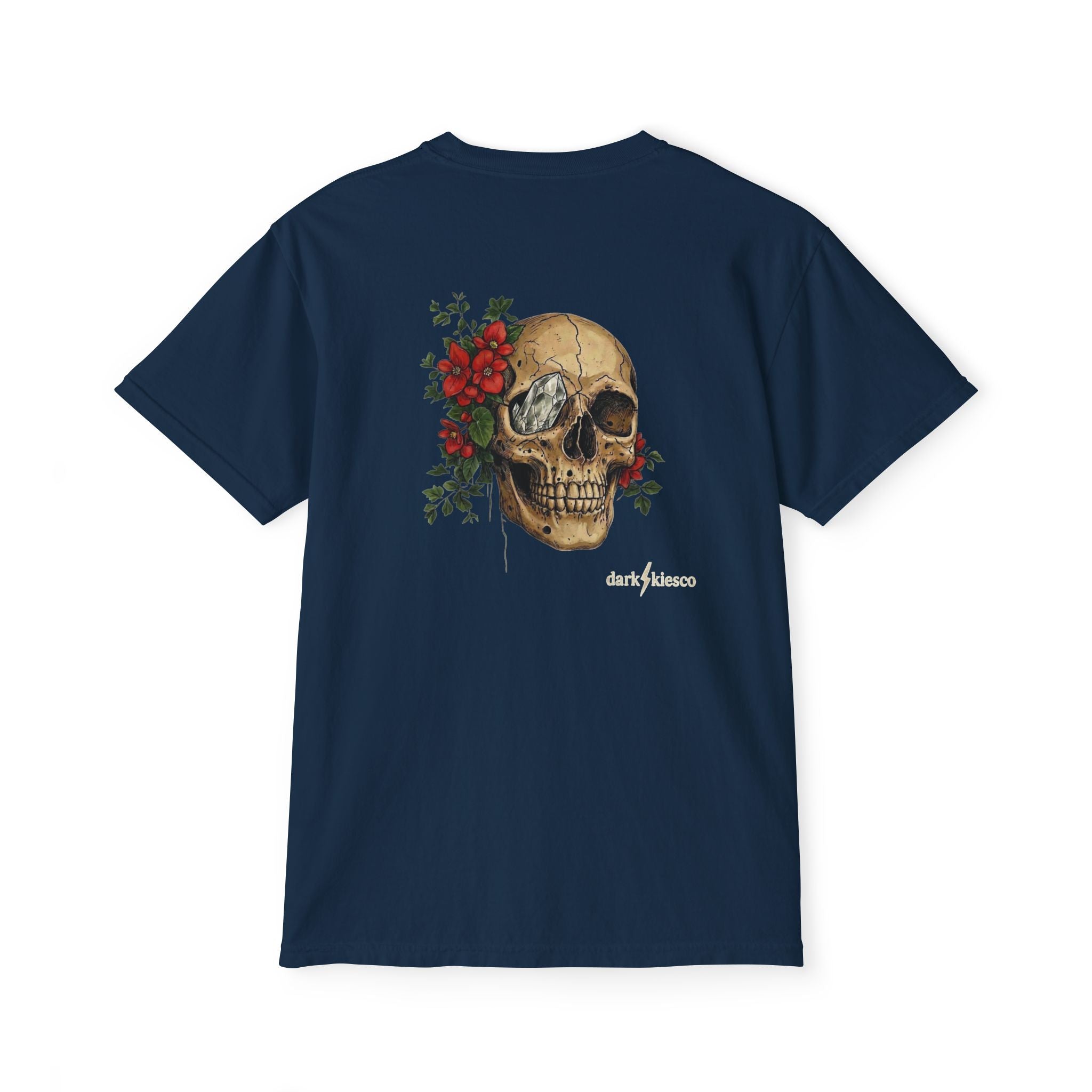 Skull & Begonias Pocket T‑Shirt — Vintage Floral Skull Graphic Tee