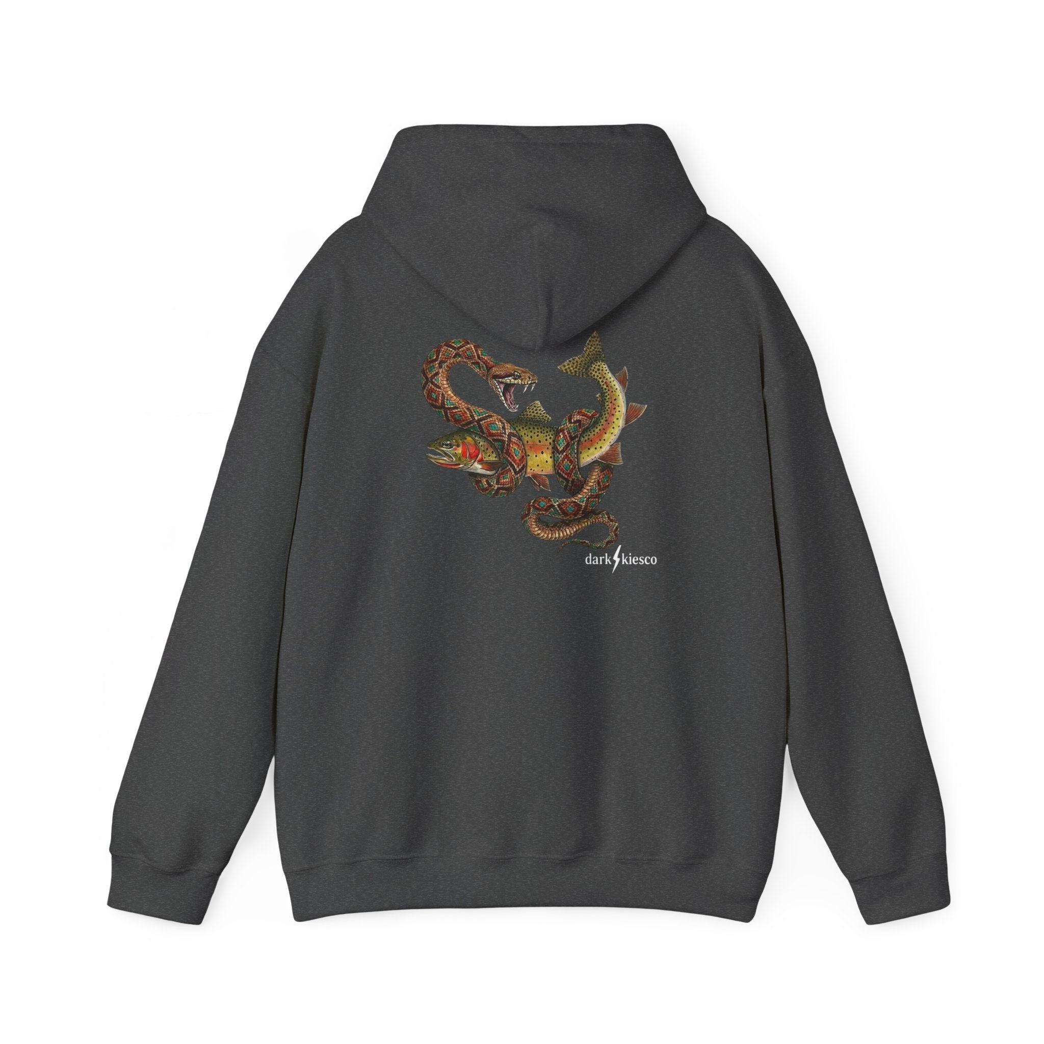 Snake & Cutthroat Graphic Hoodie — dark/peace Logo Chest & Back Art