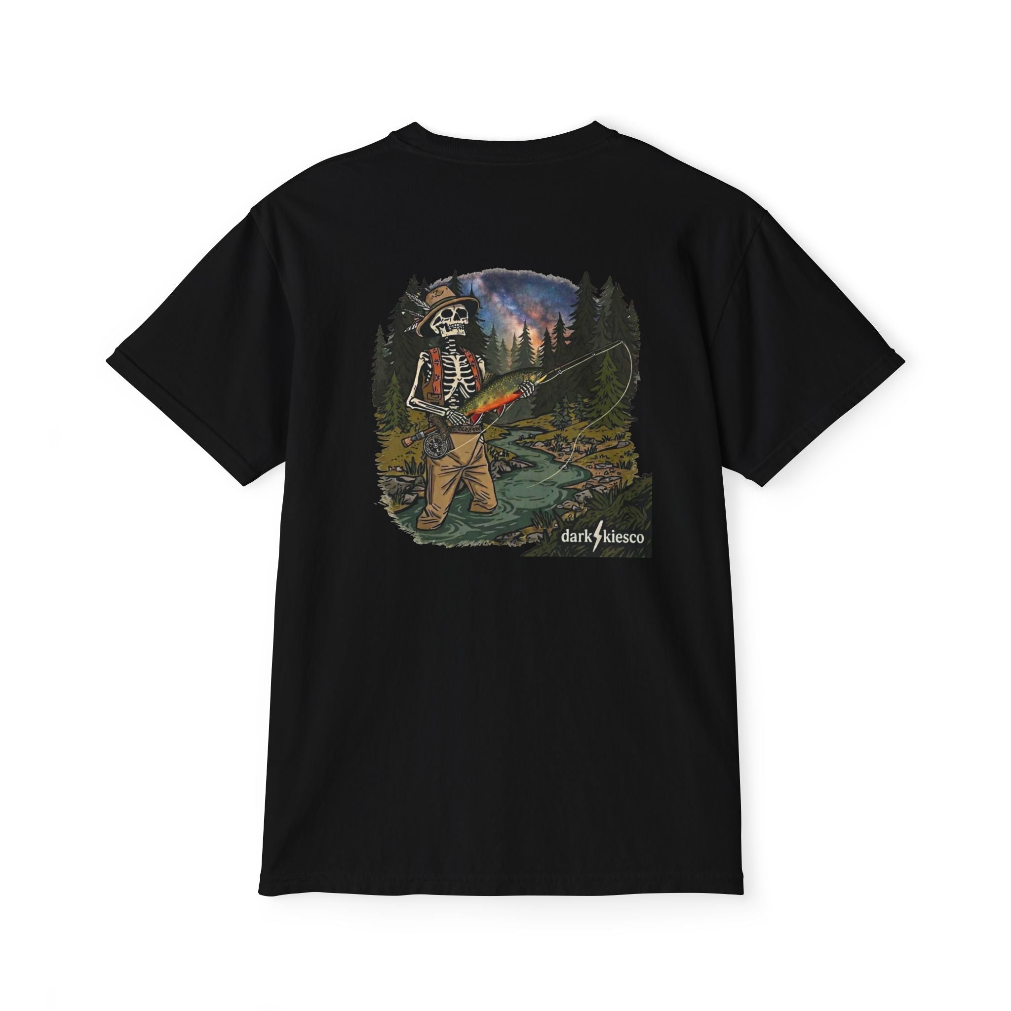 Fishing Skeleton Graphic Pocket T-Shirt — Outdoorsy Adventure Tee