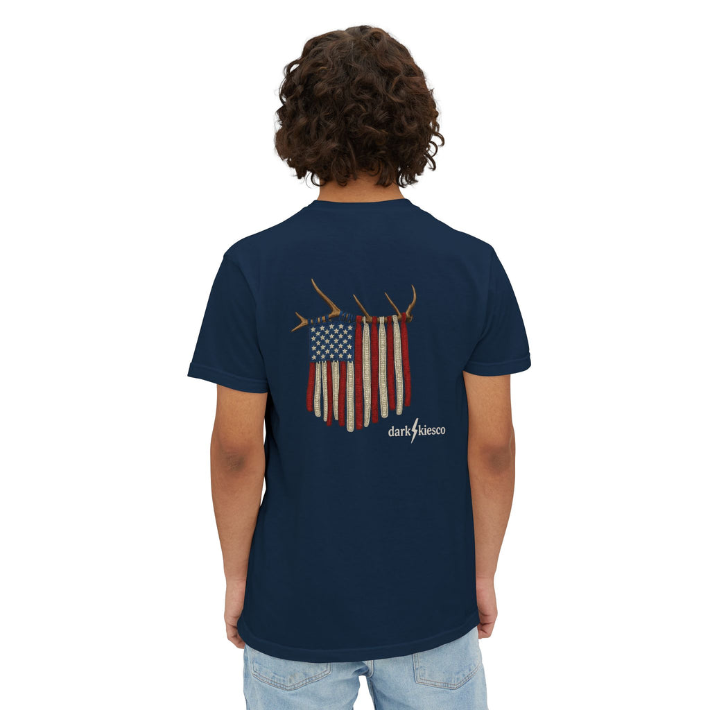 American Flag Elk Antler Pocket T‑Shirt