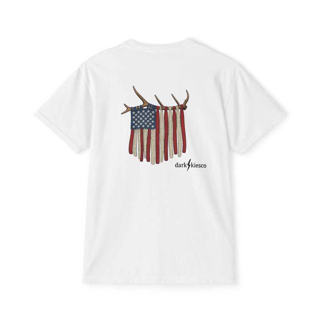 American Flag Elk Antler Pocket T‑Shirt