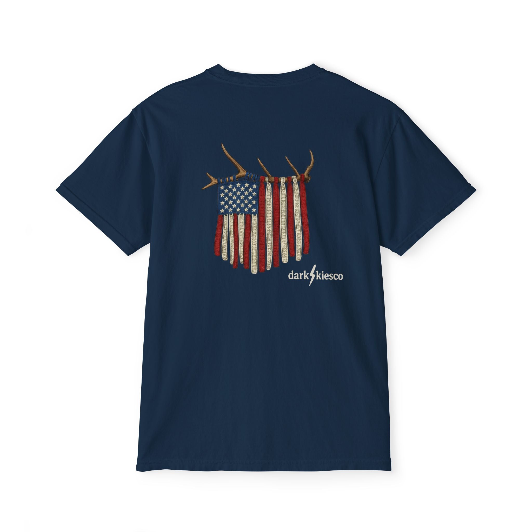 American Flag Elk Antler Pocket T‑Shirt