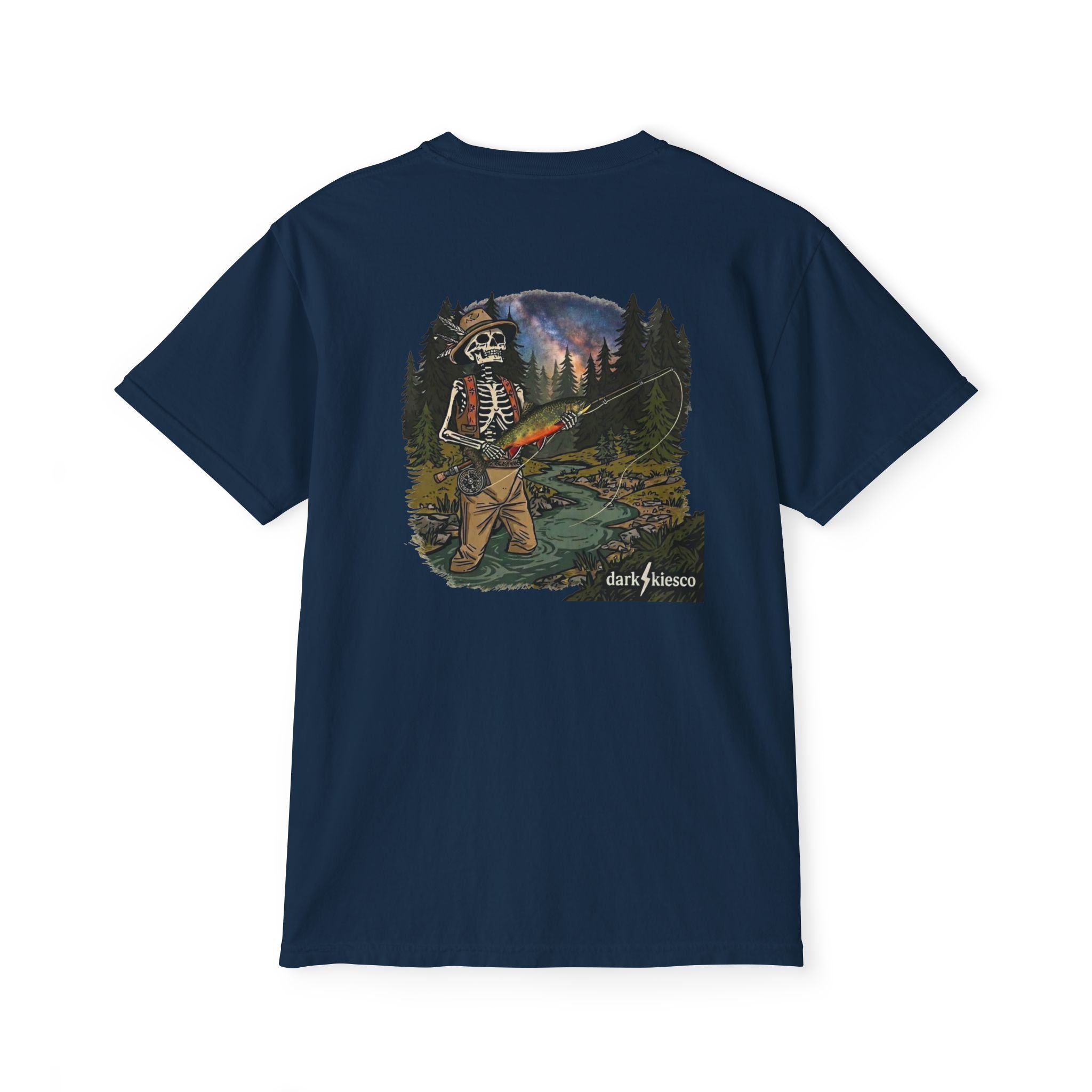 Fishing Skeleton Graphic Pocket T-Shirt — Outdoorsy Adventure Tee