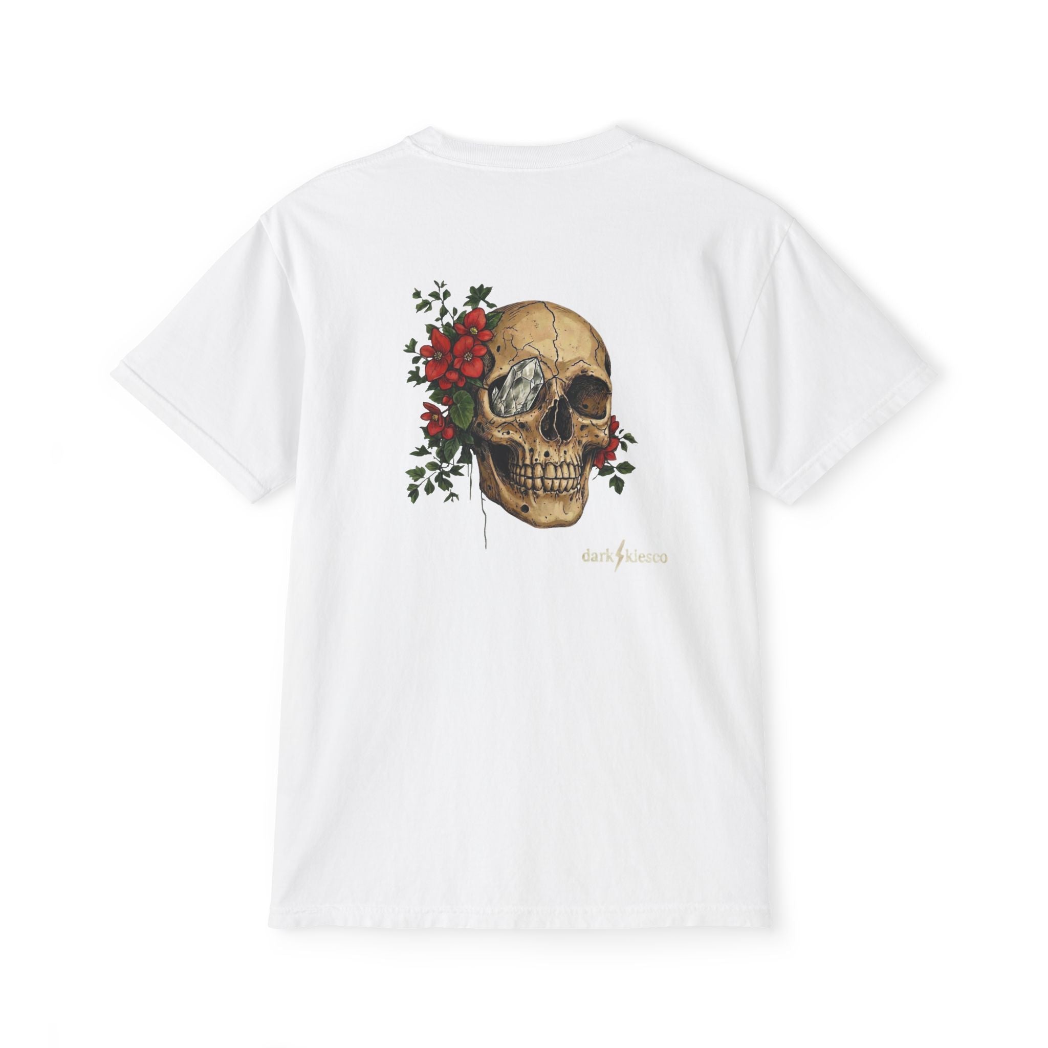 Skull & Begonias Pocket T‑Shirt — Vintage Floral Skull Graphic Tee