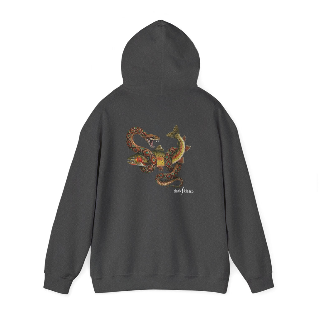 Snake & Cutthroat Graphic Hoodie — dark/peace Logo Chest & Back Art