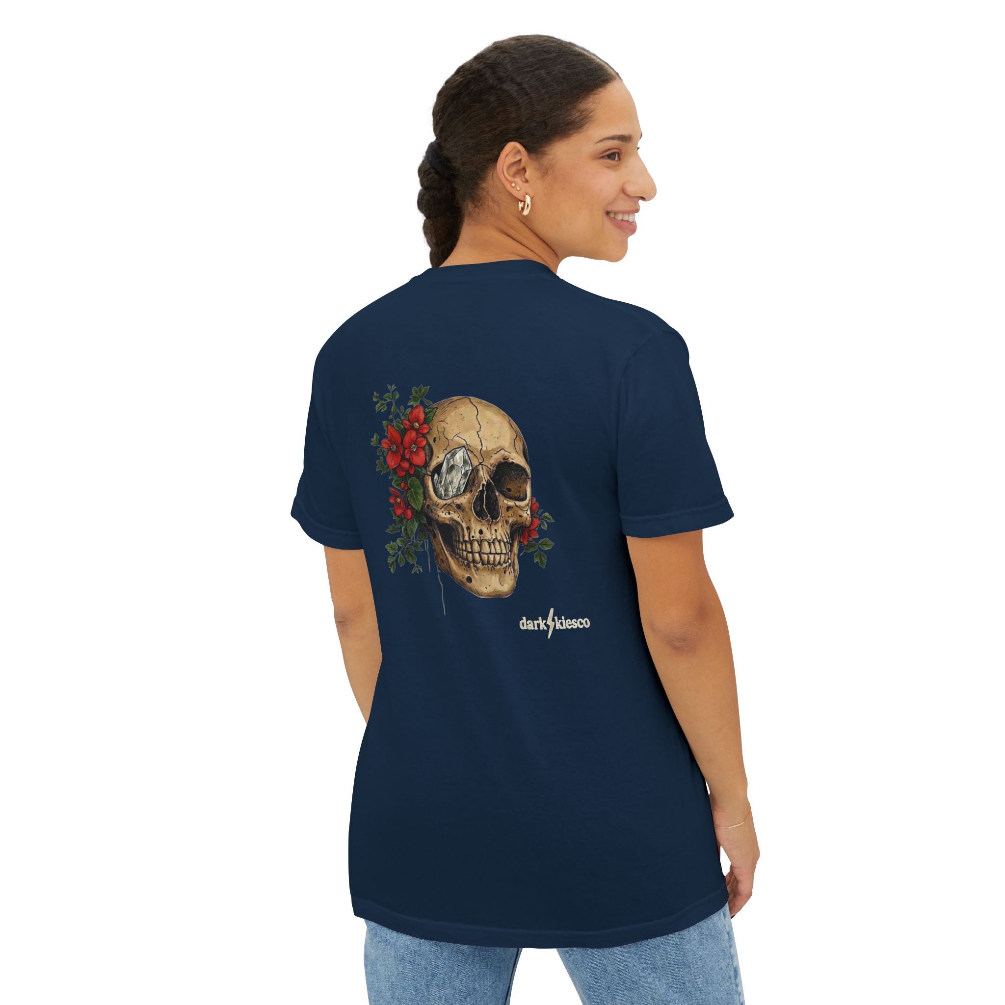 Skull & Begonias Pocket T‑Shirt — Vintage Floral Skull Graphic Tee