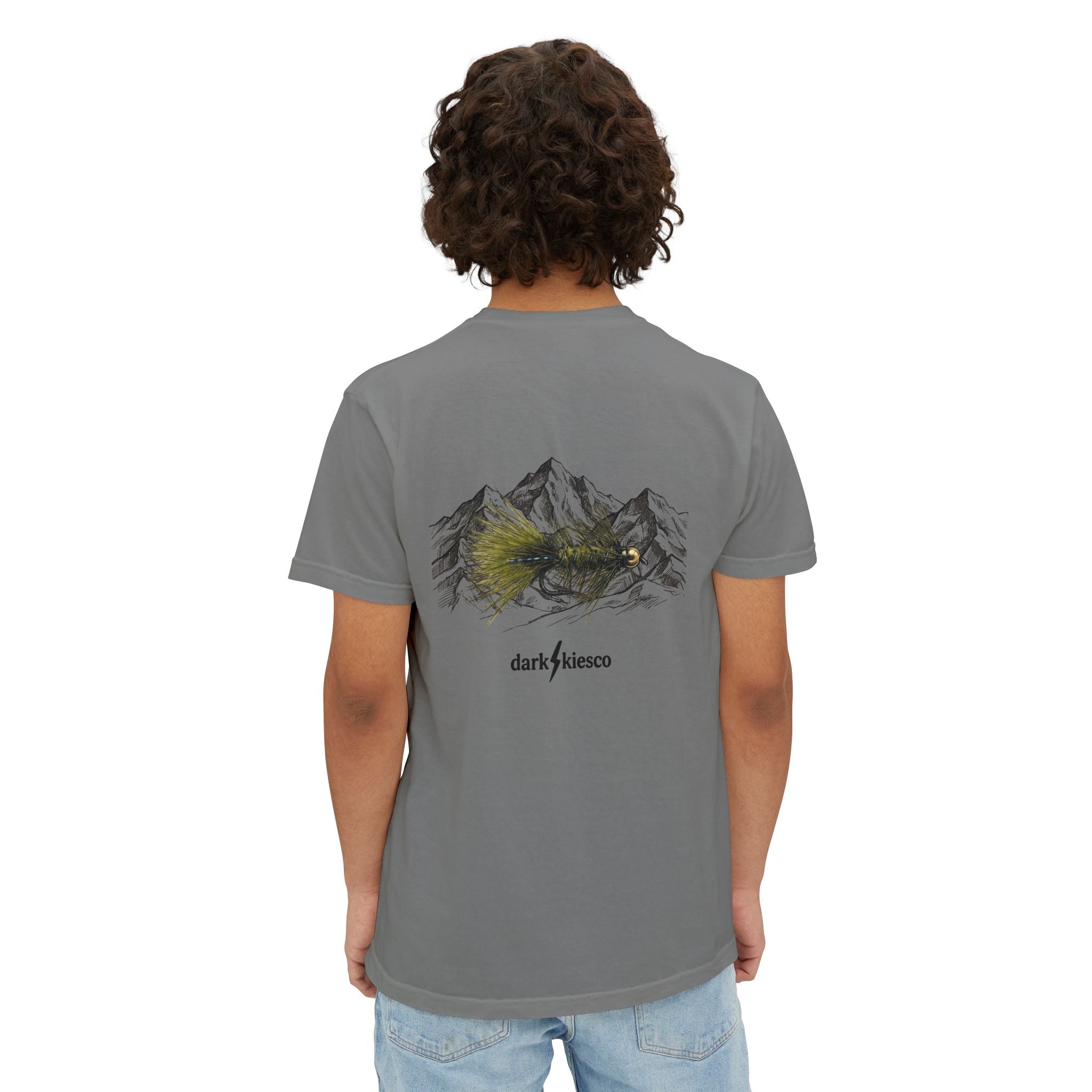 Mountain Sketch Pocket T-Shirt — 'dark/kiesco' Back Graphic