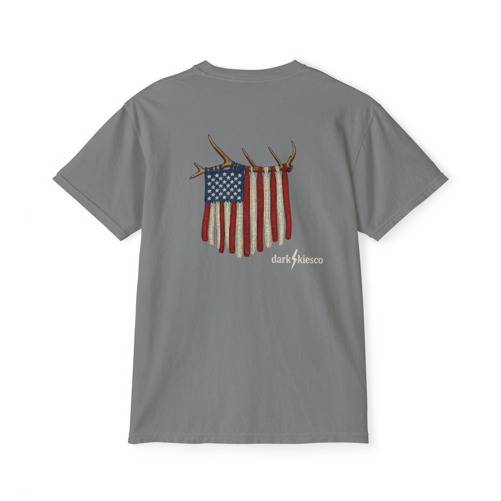 American Flag Elk Antler Pocket T‑Shirt