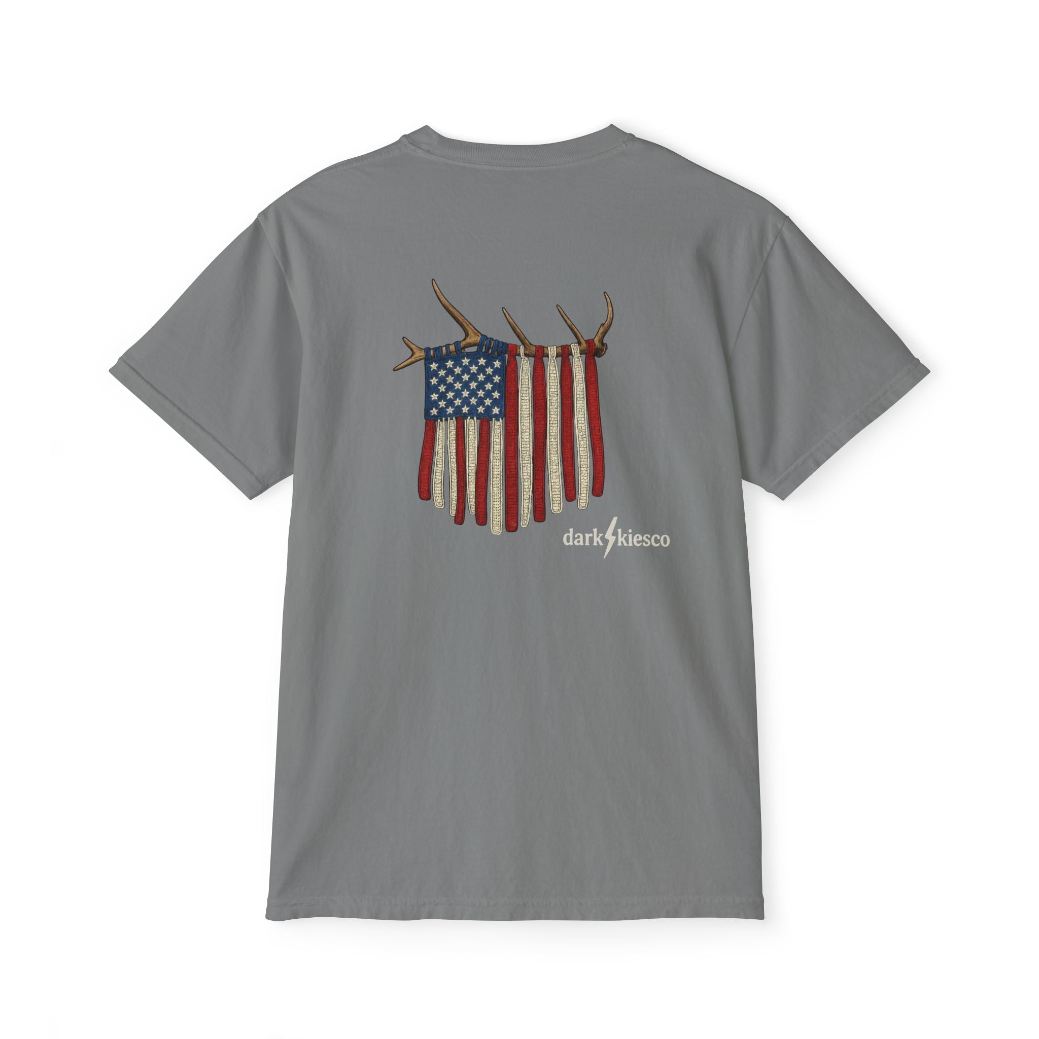 American Flag Elk Antler Pocket T‑Shirt