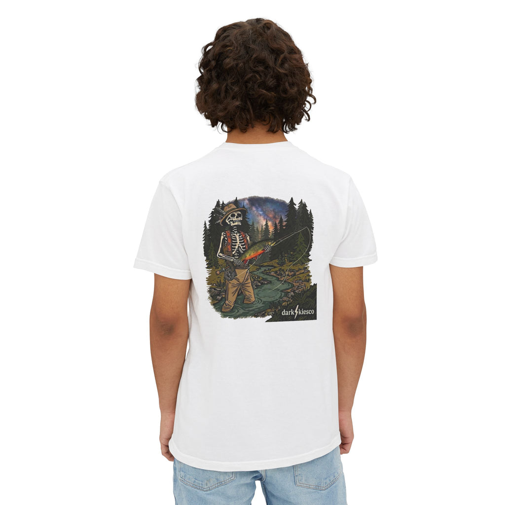 Fishing Skeleton Graphic Pocket T-Shirt — Outdoorsy Adventure Tee