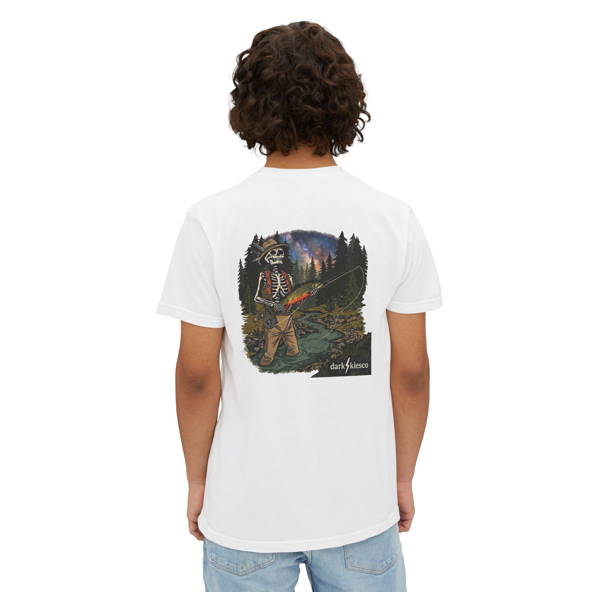 Fishing Skeleton Graphic Pocket T-Shirt — Outdoorsy Adventure Tee