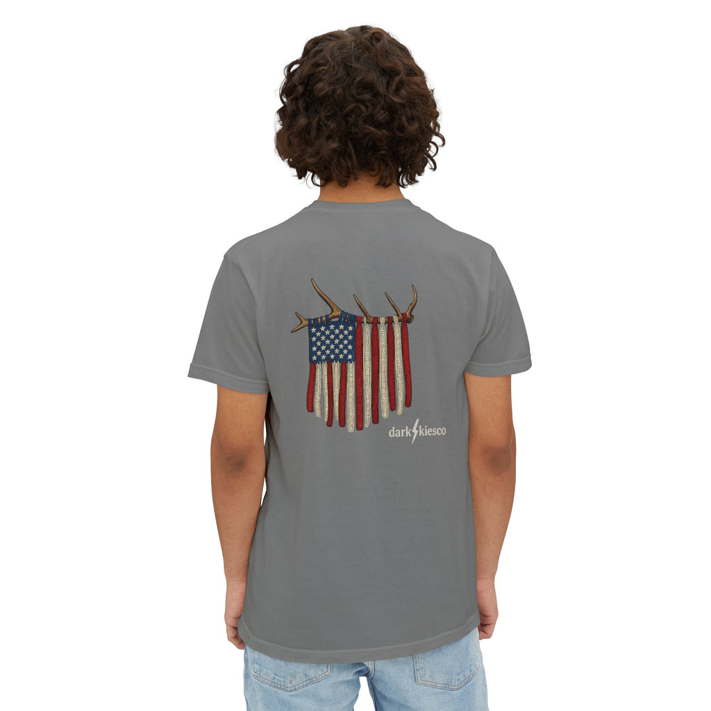 American Flag Elk Antler Pocket T‑Shirt