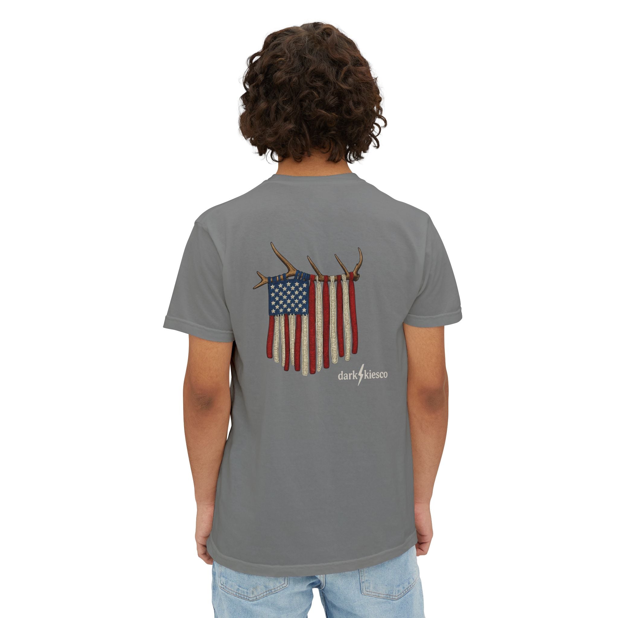 American Flag Elk Antler Pocket T‑Shirt