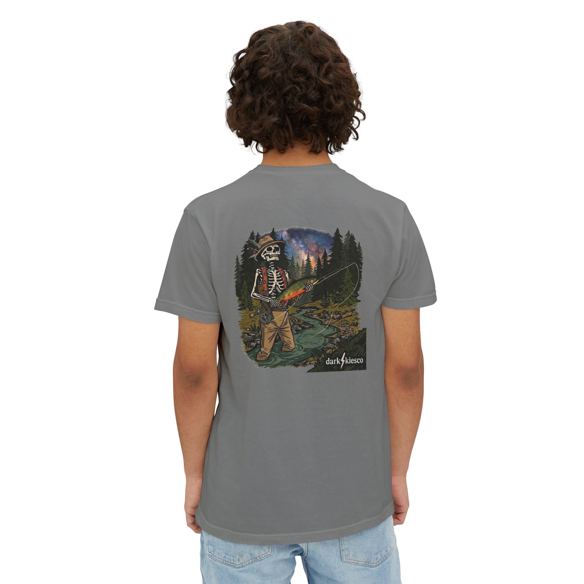 Fishing Skeleton Graphic Pocket T-Shirt — Outdoorsy Adventure Tee