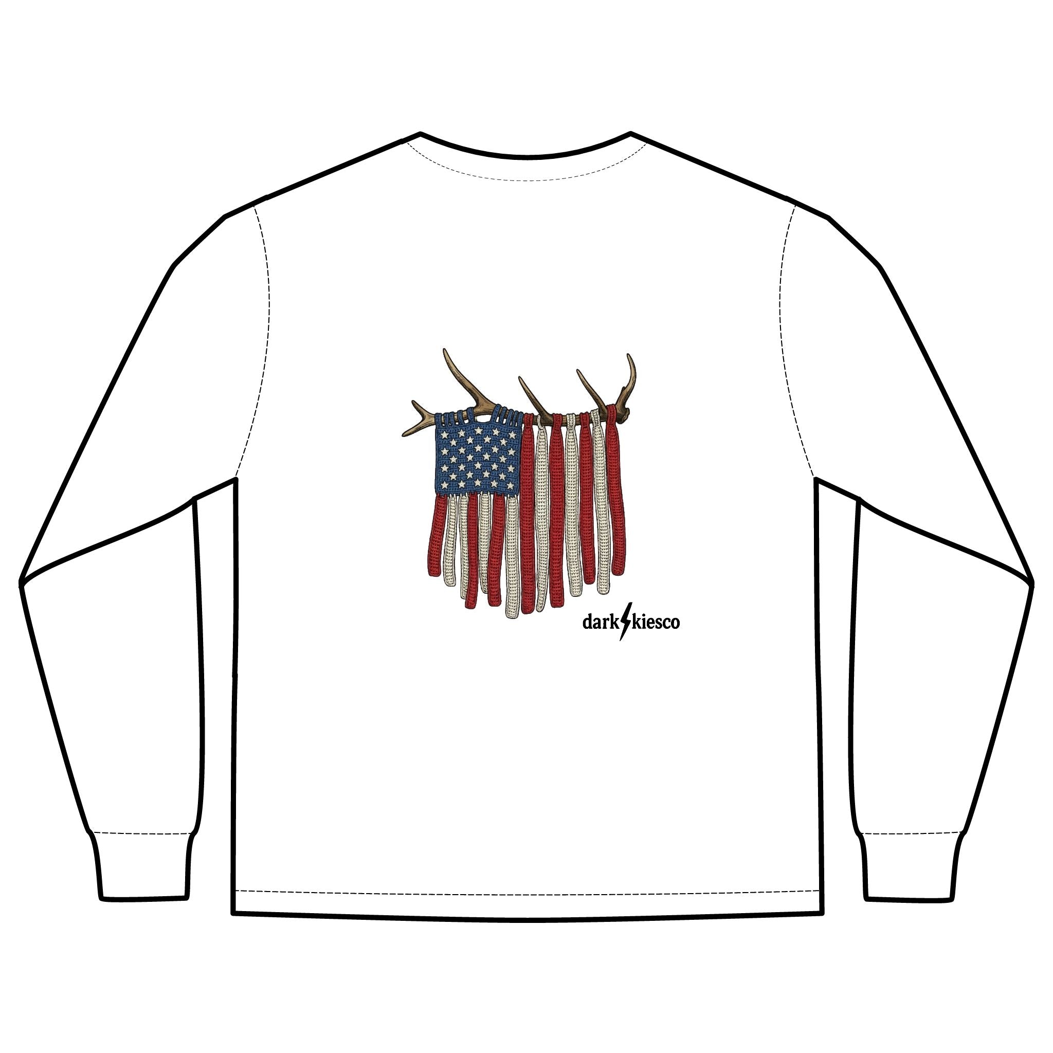 American Flag Antlers Pocket - Long Sleeve T-Shirt