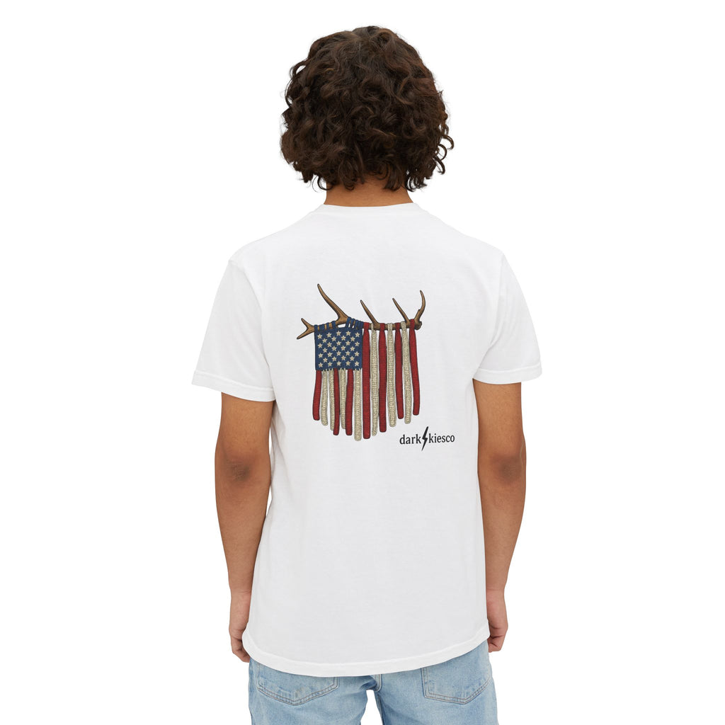 American Flag Elk Antler Pocket T‑Shirt