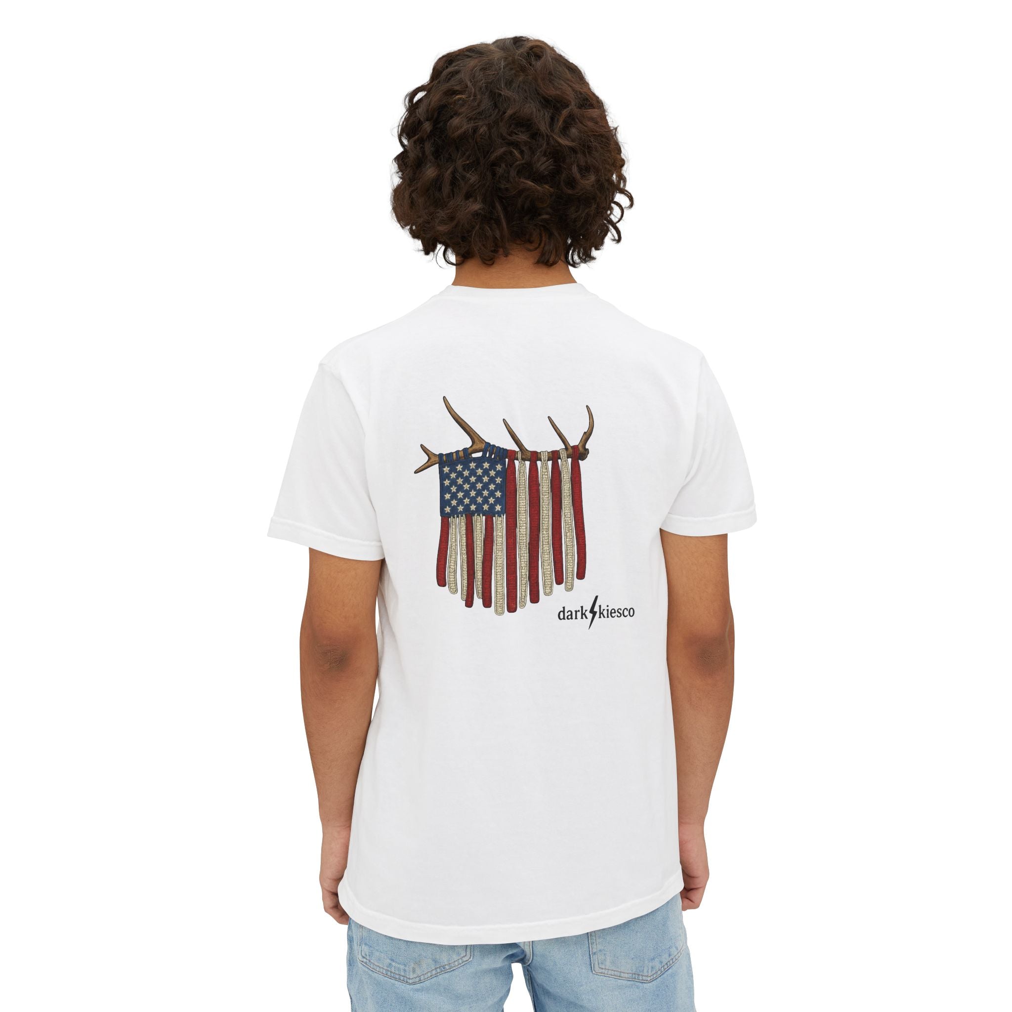 American Flag Elk Antler Pocket T‑Shirt