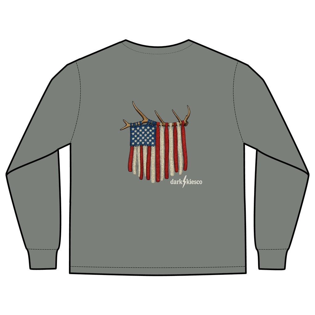 American Flag Antlers Pocket - Long Sleeve T-Shirt