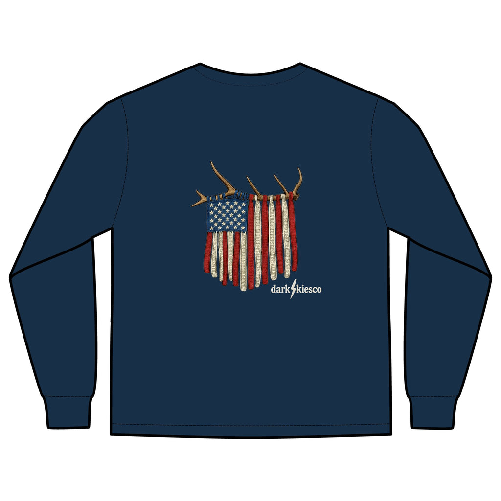 American Flag Antlers Pocket - Long Sleeve T-Shirt