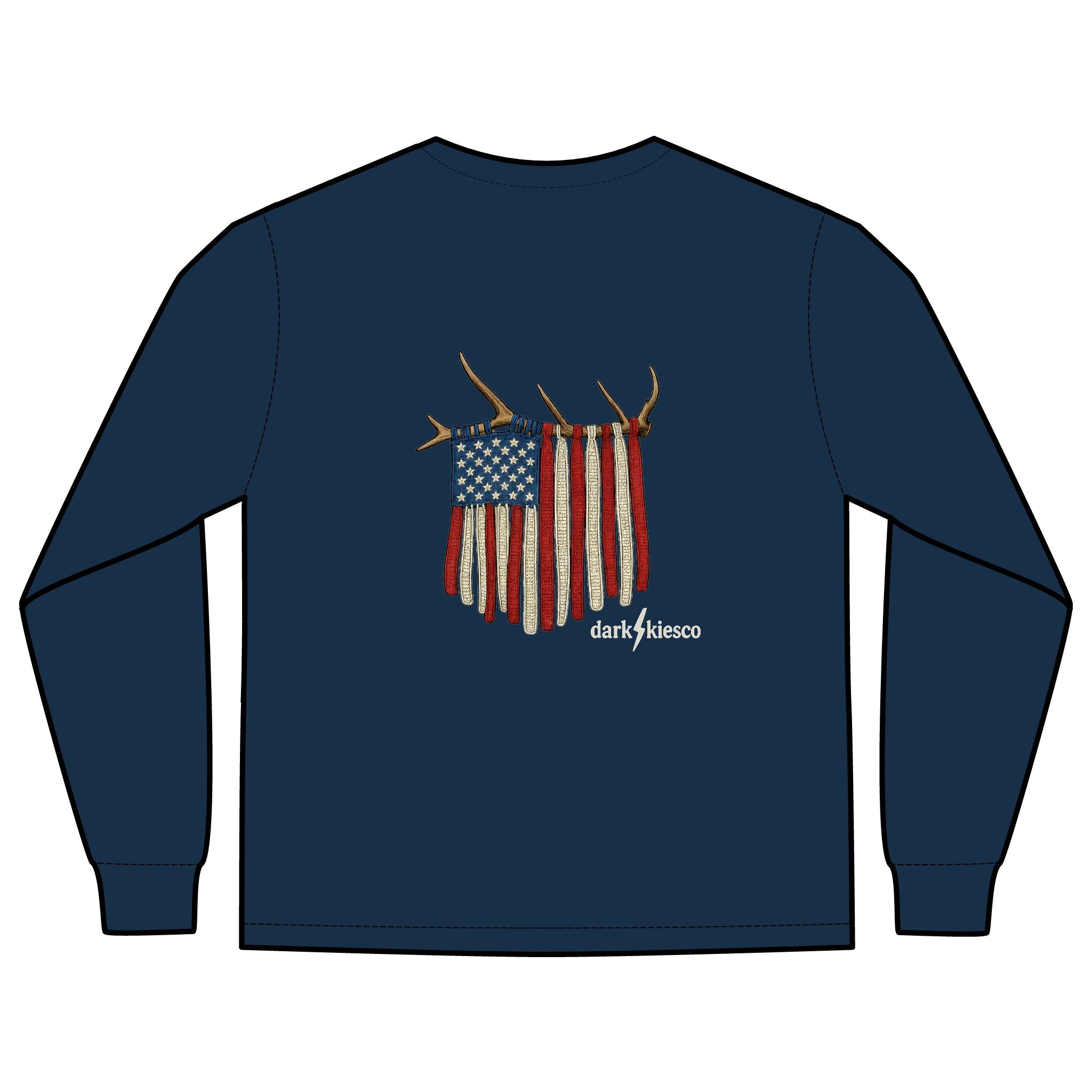 American Flag Antlers Pocket - Long Sleeve T-Shirt