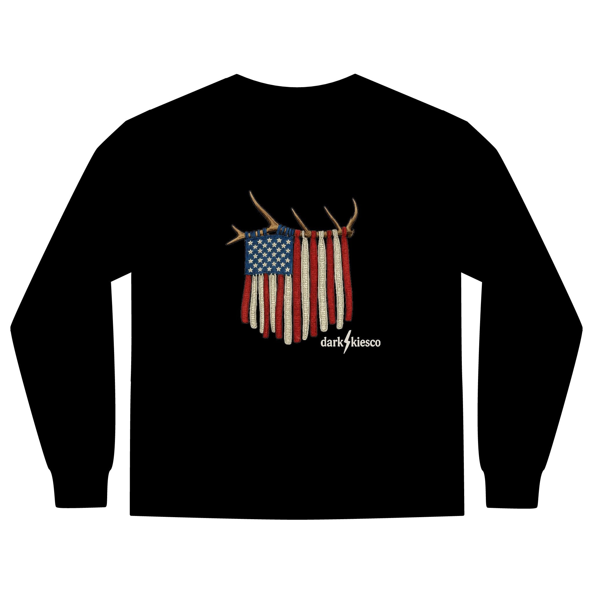 American Flag Antlers Pocket - Long Sleeve T-Shirt
