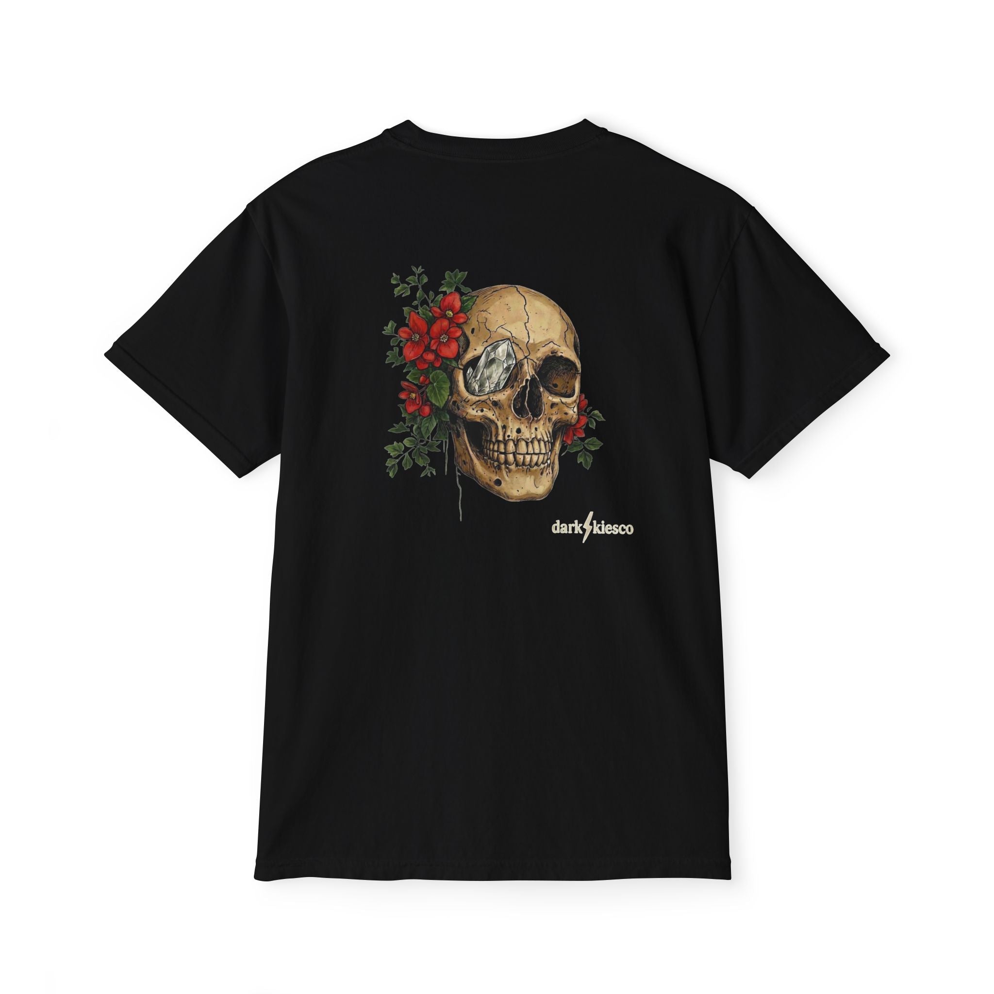 Skull & Begonias Pocket T‑Shirt — Vintage Floral Skull Graphic Tee