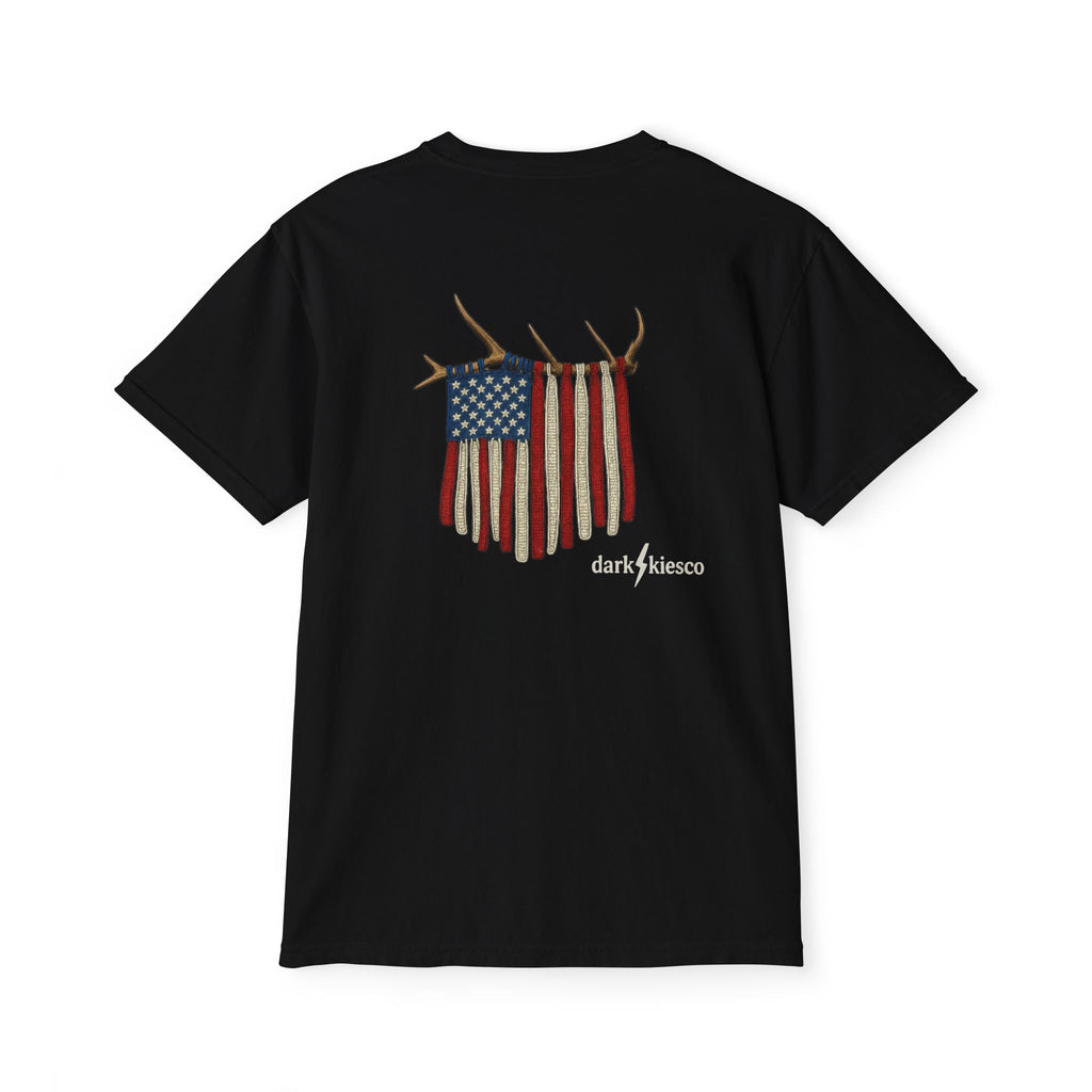 American Flag Elk Antler Pocket T‑Shirt